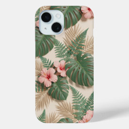 トロピカルモンステラハイビスカスフラワー iPhone 15ケース