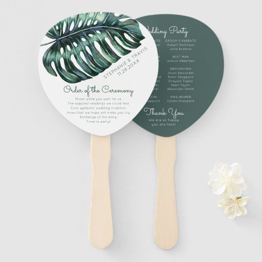 トロピカルモンステラパームリーフ結婚式 プログラム ハンドファン (正面&裏面)