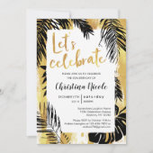 トロピカルモンステラパーム金ゴールドブラックレッツ祝ズ 招待状 (正面)