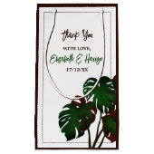 トロピカルモンステラビーチ結婚式サンキュー スモールペーパーバッグ (正面)