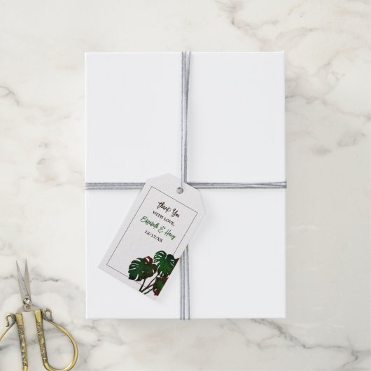 トロピカルモンステラビーチ結婚式 ギフトタグ (より糸付き)