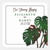 トロピカルモンステラビーチ結婚式 スクエアシール (正面)
