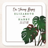 トロピカルモンステラビーチ結婚式 スクエアペーパーコースター (正面)