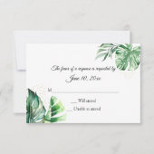 トロピカルモンステラボタニカル&金ゴールド結婚ズ 出欠カード (正面)