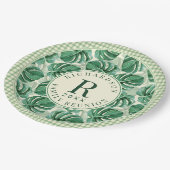 トロピカルモンステラリーフファミリー懇親会 モノグラムの ペーパープレート (アングル)