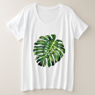 トロピカルモンステラリーフ プラスサイズTシャツ