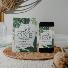 トロピカルモンステラワイルドワンファースト誕生日招待状 招待状