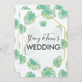 トロピカルモンステラ手描きボタ結婚ニー自然 招待状 (正面/裏面)