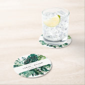 トロピカルモンステラ結婚グリーン葉 ラウンドペーパーコースター (インサイチュ)