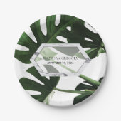 トロピカルモンステラ結婚マーブル ペーパープレート (正面)