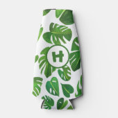 トロピカルモンステラ絵画ウォーターカラーの緑カスタム色 ボトルクーラー (正面)