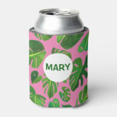 トロピカルモンステラ絵画ウォーターカラーの緑カスタム色 缶クーラー (缶正面)