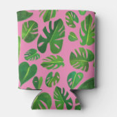 トロピカルモンステラ絵画ウォーターカラーの緑カスタム色 缶クーラー (裏面)