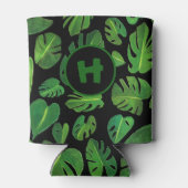 トロピカルモンステラ絵画ウォーターカラーの緑カスタム色 缶クーラー (裏面)