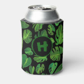 トロピカルモンステラ絵画ウォーターカラーの緑カスタム色 缶クーラー (缶裏面)