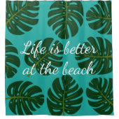 トロピカルモンステラ葉パームプリントシャワーカーテン シャワーカーテン (正面)