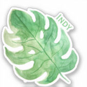 トロピカルモンステラ葉名タグビニールステッカー シール (正面)