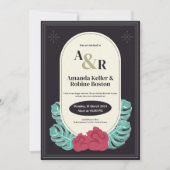 トロピカルモンステラ&バラ結婚式招待状 招待状 (正面)