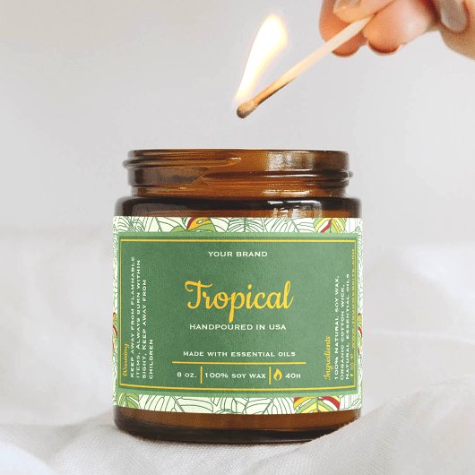 トロピカルモンステ葉ラのラップのまわりにキャンドルラベル 長方形シール