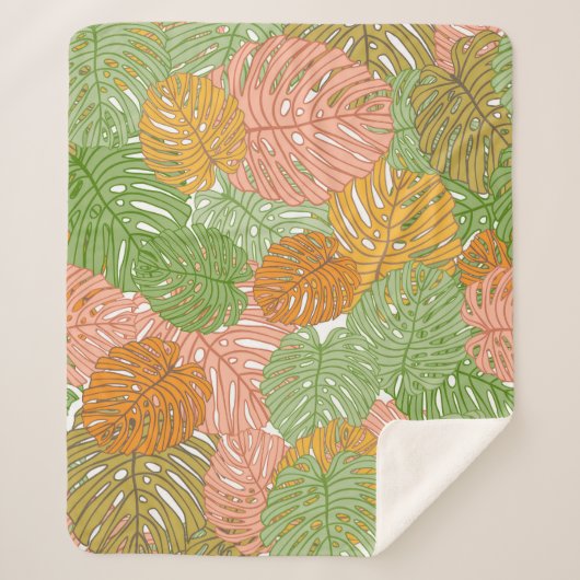 トロピカルモンステ葉ラカラフル、シームレスなパターン シェルパブランケット (正面)