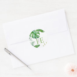 トロピカルモンステ葉ラグリーンウォーター色メール ラウンドシール