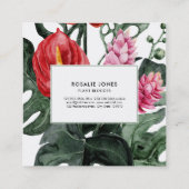 トロピカルモンステ葉ラズウォーターカラーフラワーズスクアー スクエア名刺 (裏面)