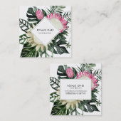 トロピカルモンステ葉ラズ水彩プロテアフラワー スクエア名刺 (正面/裏面)