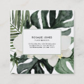 トロピカルモンステ葉ラズ水彩緑 スクエア名刺 (裏面)