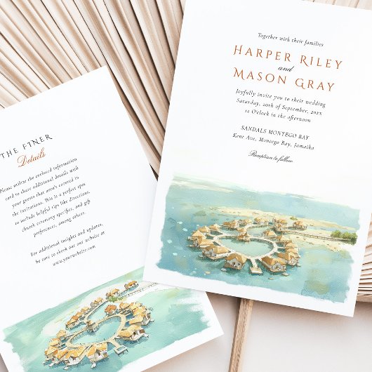 トロピカルモンテゴベイオーバーウォーターバンガロー結婚ズ 招待状