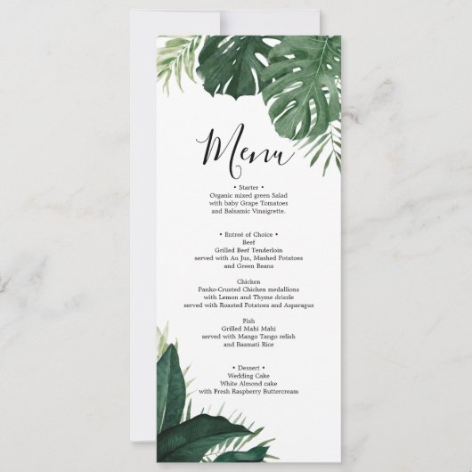 トロピカルモ結婚ンステラのメニューまたはブライダルシャワー 招待状 (正面)