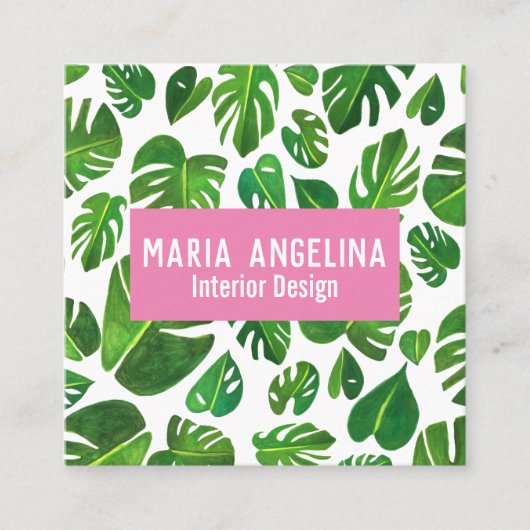 トロピカルモ葉ンステラ水カラーデザイン スクエア名刺 (正面)