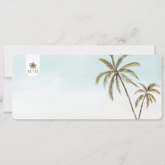 トロピカルヤシの木が日付搭乗券を保存 招待状 (裏面)
