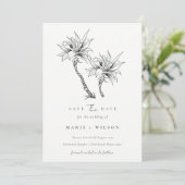 トロピカルヤシの木 ネイビークラフト Save The Date サンキューカード (スタンド正面)