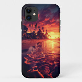 トロピカルヤシの木 ビーチアイランド 日没 iPhone 11 ケース