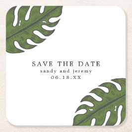 トロピカルヤシの葉のフォトなしSave the Date スクエアペーパーコースター