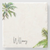 トロピカルヤシパーソナライズされたの木の名前 ストーンコースター (正面)