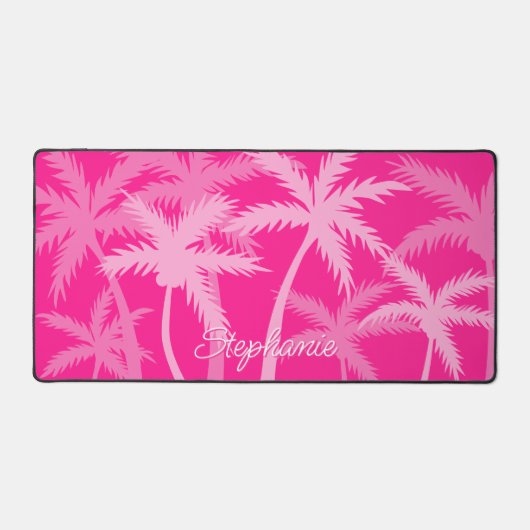 トロピカルヤシモダンの木ピンクあなたの名前を追加 デスクマット (正面)