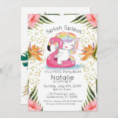 トロピカルユニコーンプールパーティーバースデー 招待状 (正面/裏面)