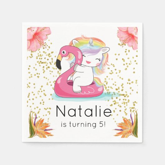 トロピカルユニコーンプールパーティー スタンダードカクテルナプキン (正面)