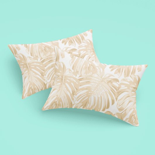 トロピカルライトクリームイエローモンステラジャングル葉 枕カバー