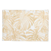 トロピカルライトクリームイエローモンステラジャングル葉 枕カバー (裏面-左)