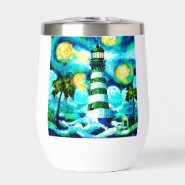 トロピカルライトハウス&パームツリーズグリーンブルーティール(緑がかった色)