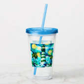 トロピカルライトハウス&パームツリーズグリーンブルーティール(緑がかった色) アクリルタンブラー (裏面)