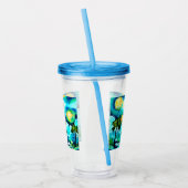 トロピカルライトハウス&パームツリーズグリーンブルーティール(緑がかった色) アクリルタンブラー (左)