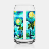 トロピカルライトハウス&パームツリーズグリーンブルーティール（緑がかった色） ガラス缶 (左)