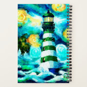 トロピカルライトハウス&パームツリーズグリーンブルーティール（緑がかった色） ノートブック (裏面)
