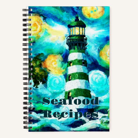 トロピカルライトハウス&パームツリーズグリーンブルーティール（緑がかった色） ノートブック (正面)