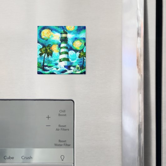 トロピカルライトハウス&パームツリーズグリーンブルーティール（緑がかった色） マグネット (インサイチュ (冷蔵庫))