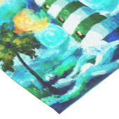 トロピカルライトハウス&パームツリーズグリーンブルーティール(緑がかった色) ミディアムテーブルランナー (コーナー)