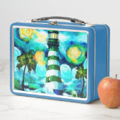 トロピカルライトハウス&パームツリーズグリーンブルーティール（緑がかった色） メタルランチボックス (インサイチュ)